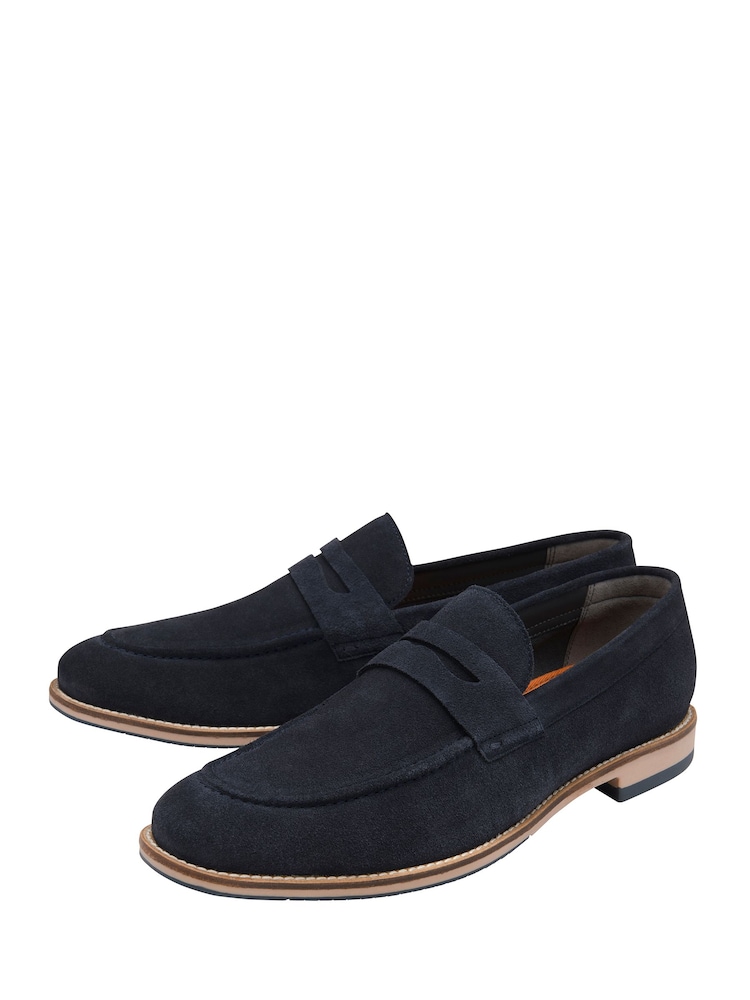 Frank Wright Blue Suede Slip-On Penny Loafers - Image 2 of 4