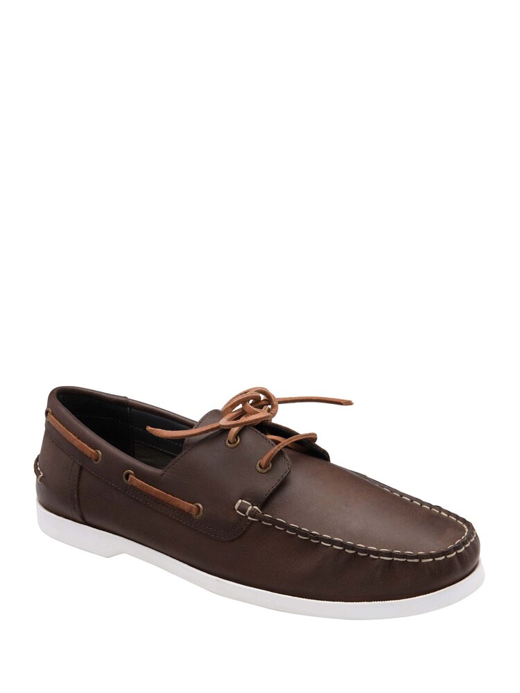 Frank Wright Brown Leather Lace-Up Boat Shoes - Image 1 of 4
