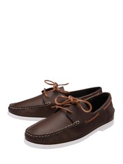 Frank Wright Brown Leather Lace-Up Boat Shoes - Image 2 of 4