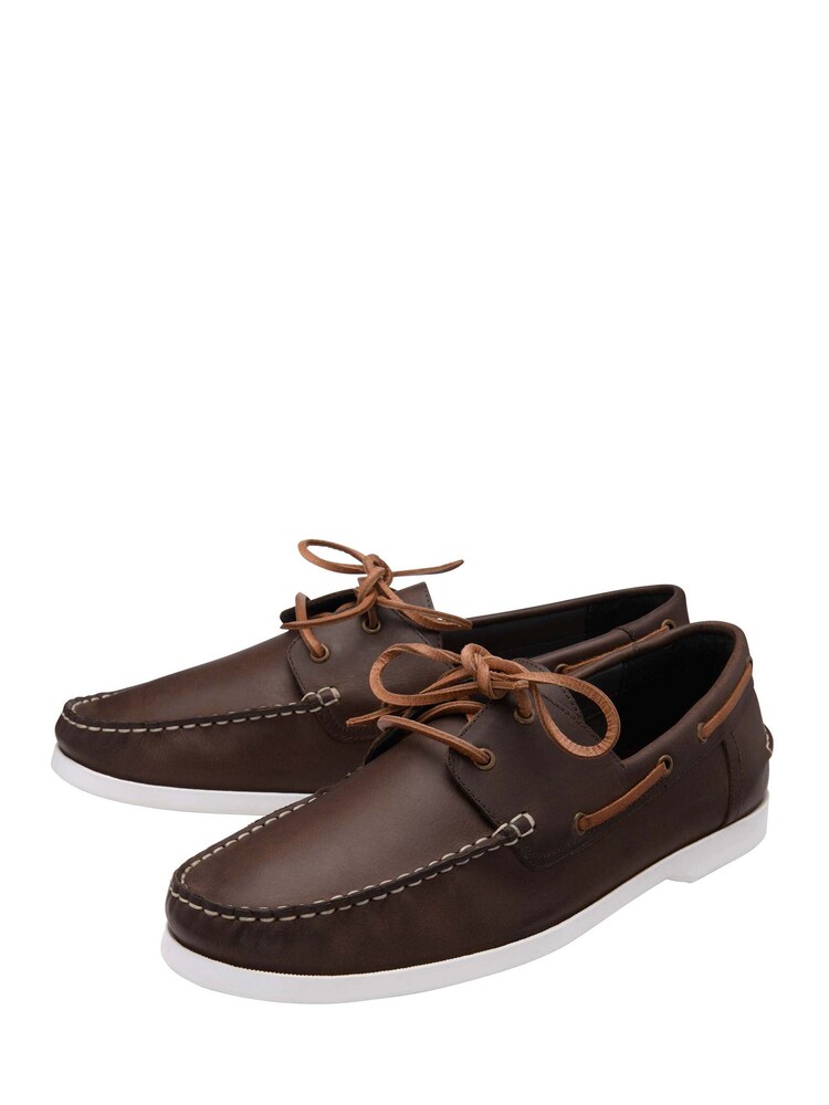 Frank Wright Brown Leather Lace-Up Boat Shoes - Image 2 of 4