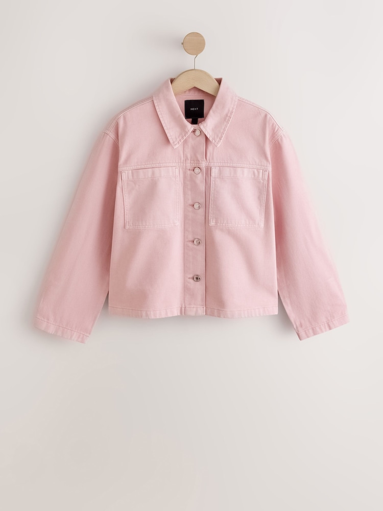 Pink Boxy Denim Jacket - Image 1 of 3 Pink Boxy Denim Jacket - Image 1 of 3