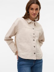 VERO MODA Cream Long Sleeve Denim Shacket - Image 1 of 6
