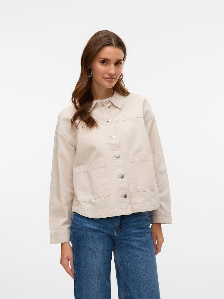 VERO MODA Cream Long Sleeve Denim Shacket - Image 2 of 6 VERO MODA Cream Long Sleeve Denim Shacket - Image 2 of 6
