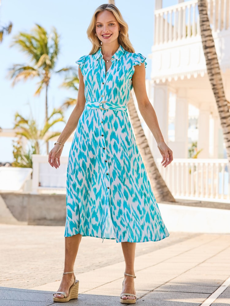 Sosandar Blue Abstract Print Shirt Dress - Image 1 of 5 Sosandar Blue Abstract Print Shirt Dress - Image 1 of 5