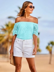 Sosandar Blue Broderie Bardot Top - Image 2 of 3