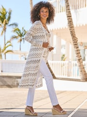 Sosandar Natural Chevron Print Longline Cardigan - Image 3 of 5