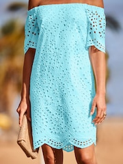 Sosandar Blue Broderie Bardot Dress - Image 4 of 5