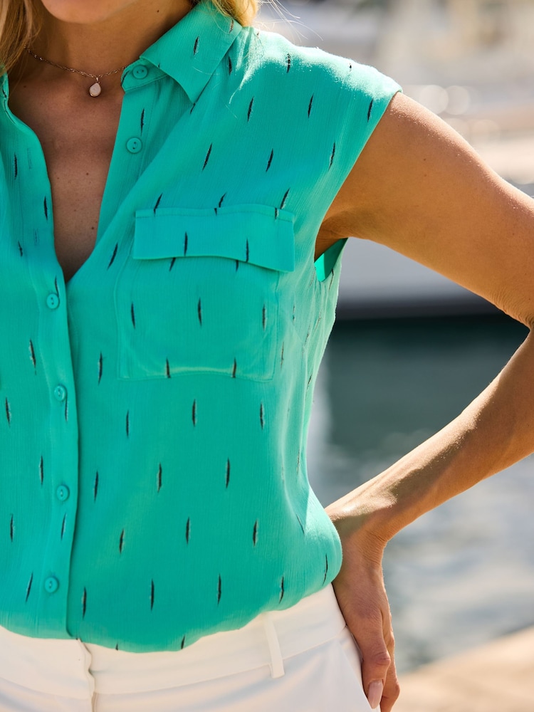 Sosandar Green Fleck Print Sleeveless Top - Image 5 of 5 Sosandar Green Fleck Print Sleeveless Top - Image 5 of 5