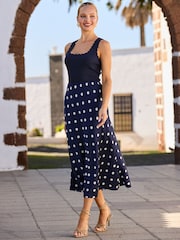 Sosandar Blue Spot Print Satin Skirt - Image 1 of 5