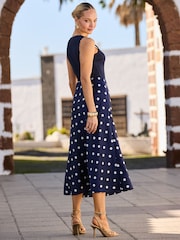 Sosandar Blue Spot Print Satin Skirt - Image 3 of 5