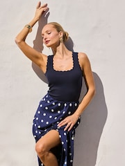 Sosandar Blue Spot Print Satin Skirt - Image 4 of 5