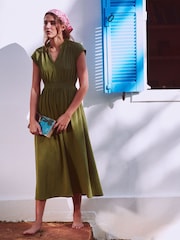 Boden Green Alba Smocked Jersey Midi Dress - Image 1 of 6