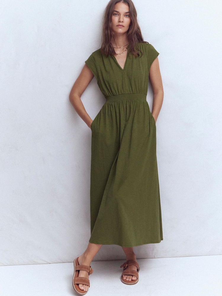 Boden Green Alba Smocked Jersey Midi Dress - Image 2 of 6