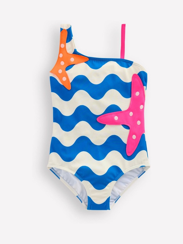 Boden Blue One Shoulder Appliqué Swimsuit - Image 1 of 3 Boden Blue One Shoulder Appliqué Swimsuit - Image 1 of 3