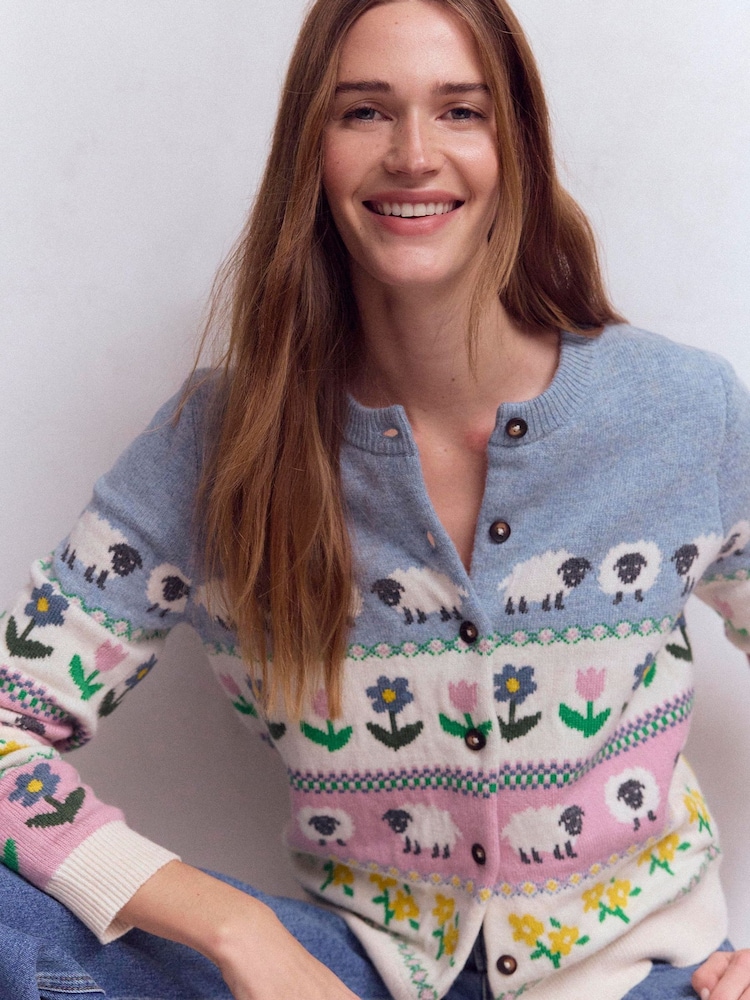 Boden Cream Edie Fair Isle Cardigan - Image 1 of 6 Boden Cream Edie Fair Isle Cardigan - Image 1 of 6
