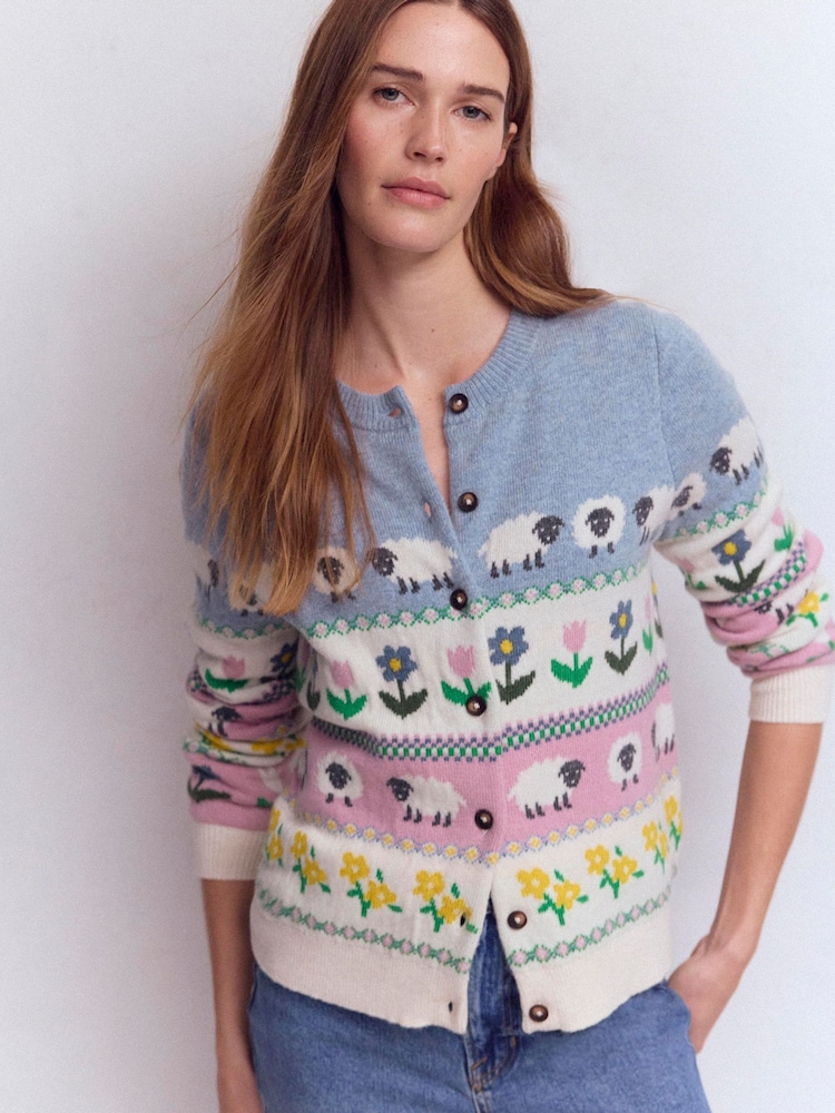 Boden Cream Edie Fair Isle Cardigan - Image 2 of 6 Boden Cream Edie Fair Isle Cardigan - Image 2 of 6