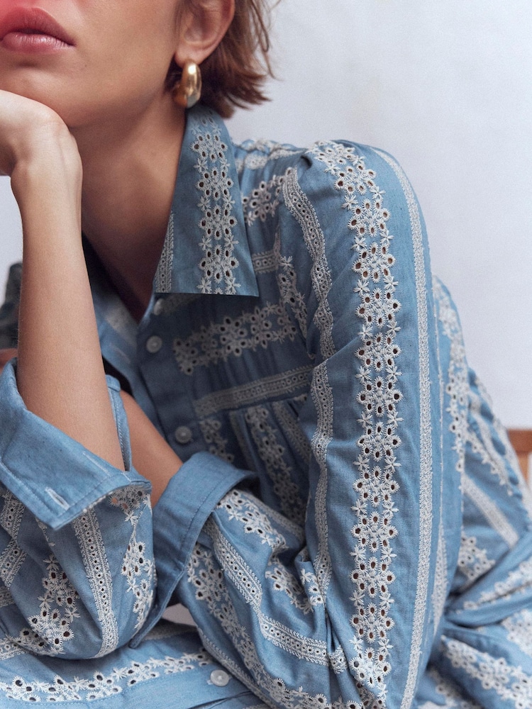 Boden Blue Ellie Cotton Maxi Shirt Dress - Image 2 of 5