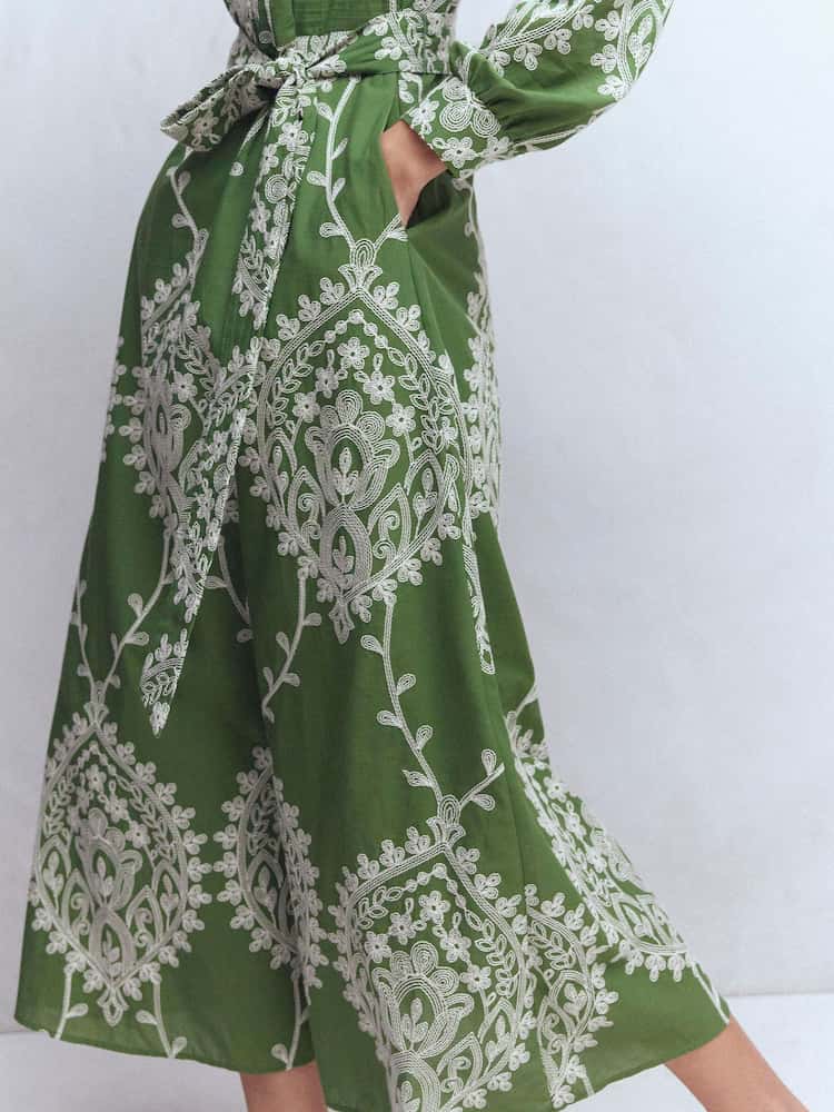 Boden Women's Ava Cotton Midi Dress in Green | Size 8