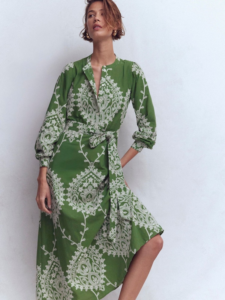 green emerald velvet dress Tie Neck Satin Midi Dress-Green Fir, Peony Bloom