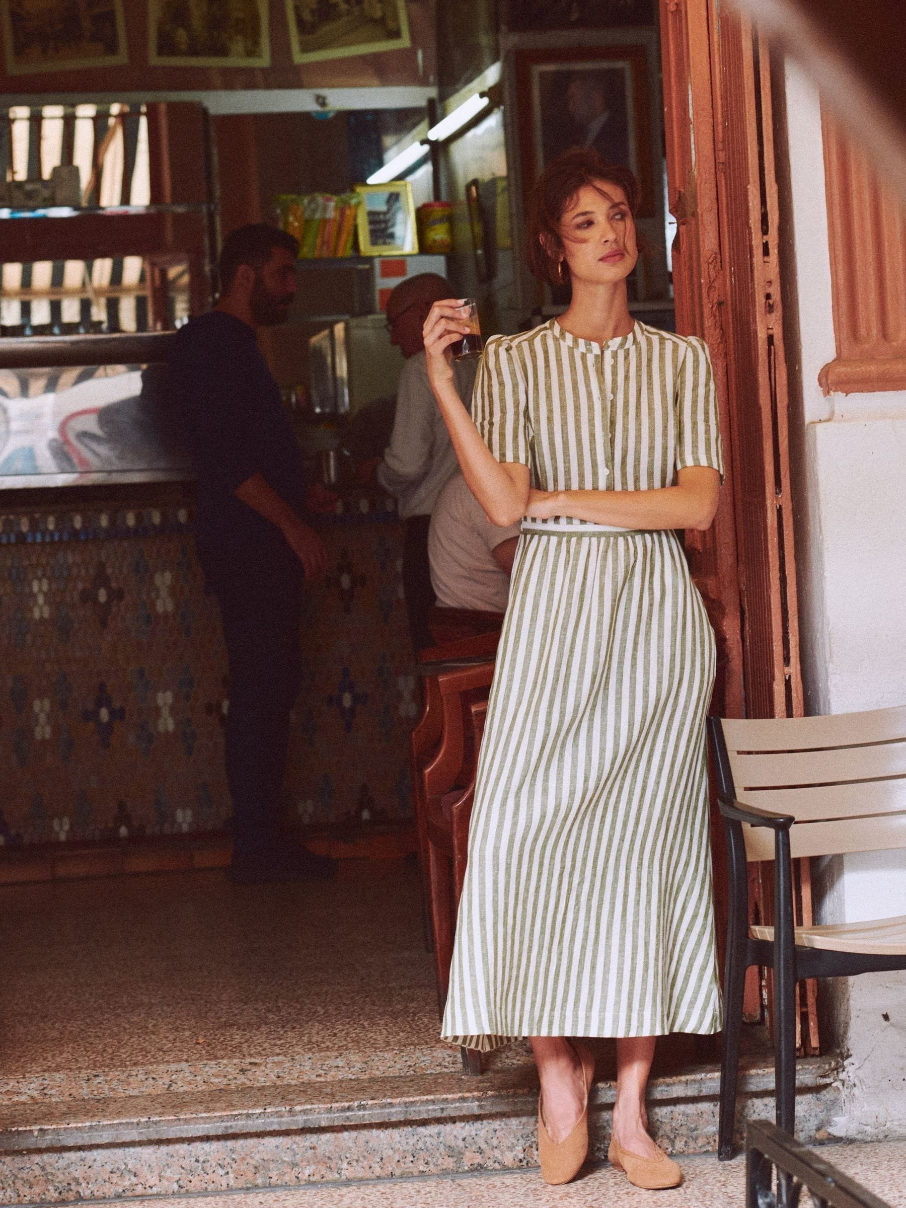 chinese dress ladies Annet Linen Blend Midi Dress-Navy