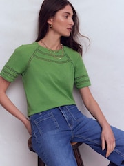Boden Green Poppy Trim Crew T-Shirt - Image 1 of 5