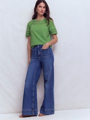 Boden Green Poppy Trim Crew T-Shirt - Image 4 of 5