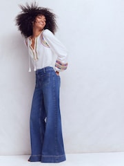 Boden White Notch Neck Embroidered Blouse - Image 4 of 5