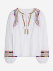 Boden White Notch Neck Embroidered Blouse - Image 5 of 5