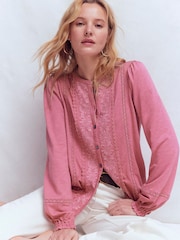 Boden Pink Embroidered Jersey Shirt - Image 1 of 5