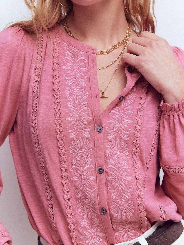 Boden Pink Embroidered Jersey Shirt - Image 2 of 5