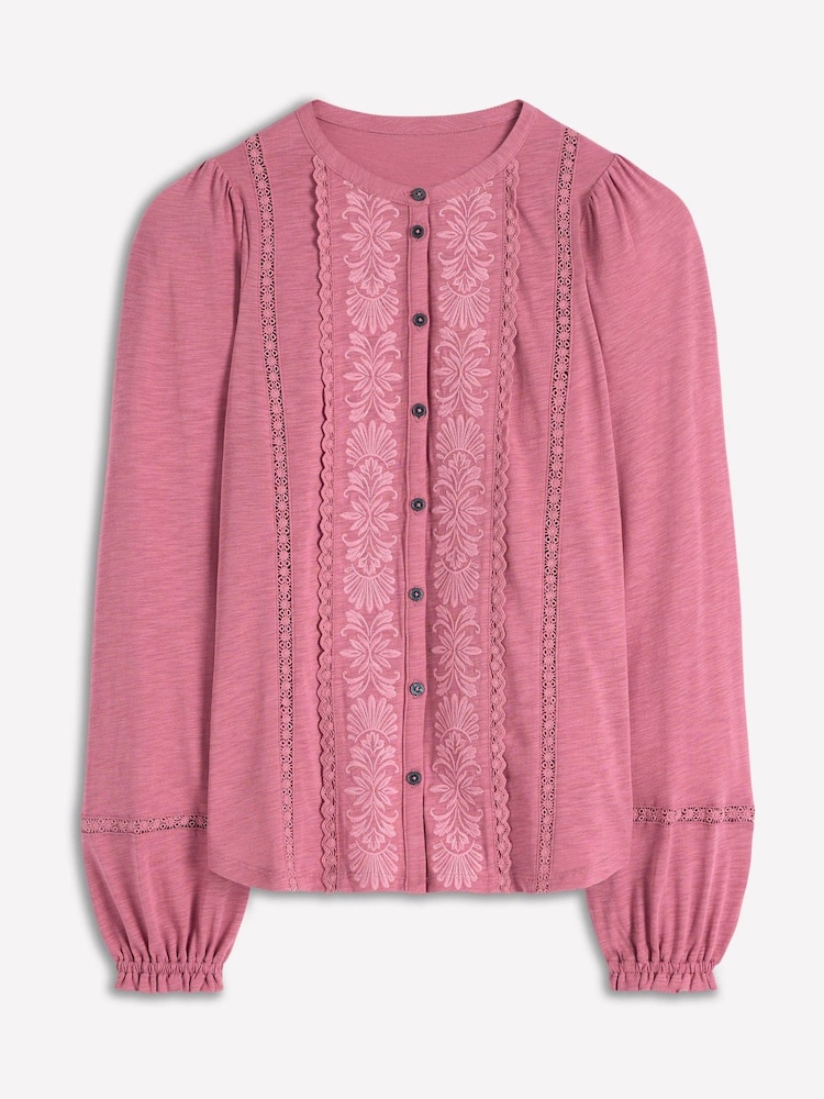 Boden Pink Embroidered Jersey Shirt - Image 5 of 5