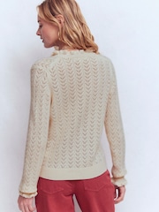 Boden Cream Eloise Frill Henley Jumper - Image 3 of 7