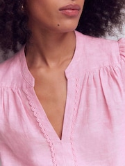 Boden Pink Notch Neck Linen Trim Top - Image 5 of 6