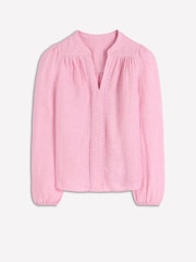 Boden Pink Notch Neck Linen Trim Top - Image 6 of 6