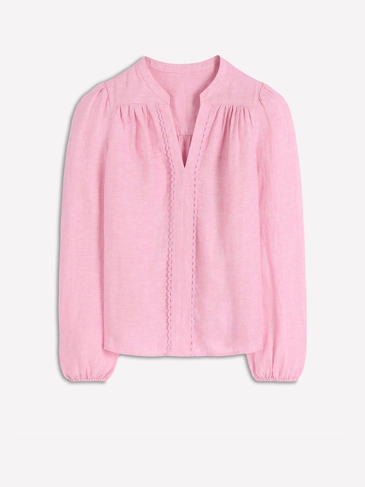 Boden Pink Notch Neck Linen Trim Top - Image 6 of 6
