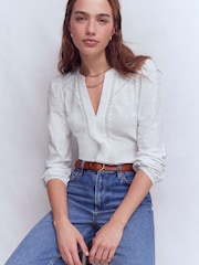 Boden White Poppy Long Sleeve Blouse - Image 1 of 5