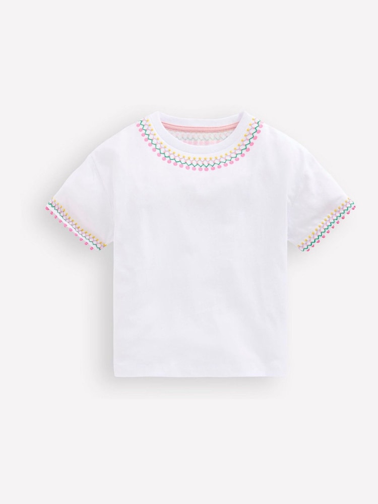 Boden White Relaxed Embroidered T-Shirt - Image 1 of 2