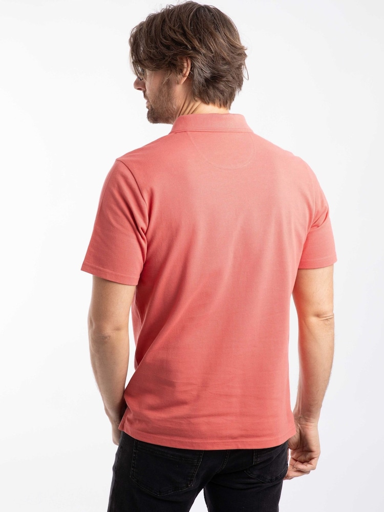 Weird Fish Light Red Miles Pique Cotton Polo Shirt - Image 2 of 7 Weird Fish Light Red Miles Pique Cotton Polo Shirt - Image 2 of 7