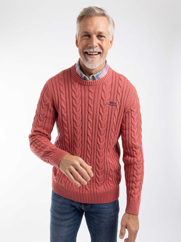 Weird Fish Red Griffen Cable Knit Jumper - Image 1 of 6 Weird Fish Red Griffen Cable Knit Jumper - Image 1 of 6