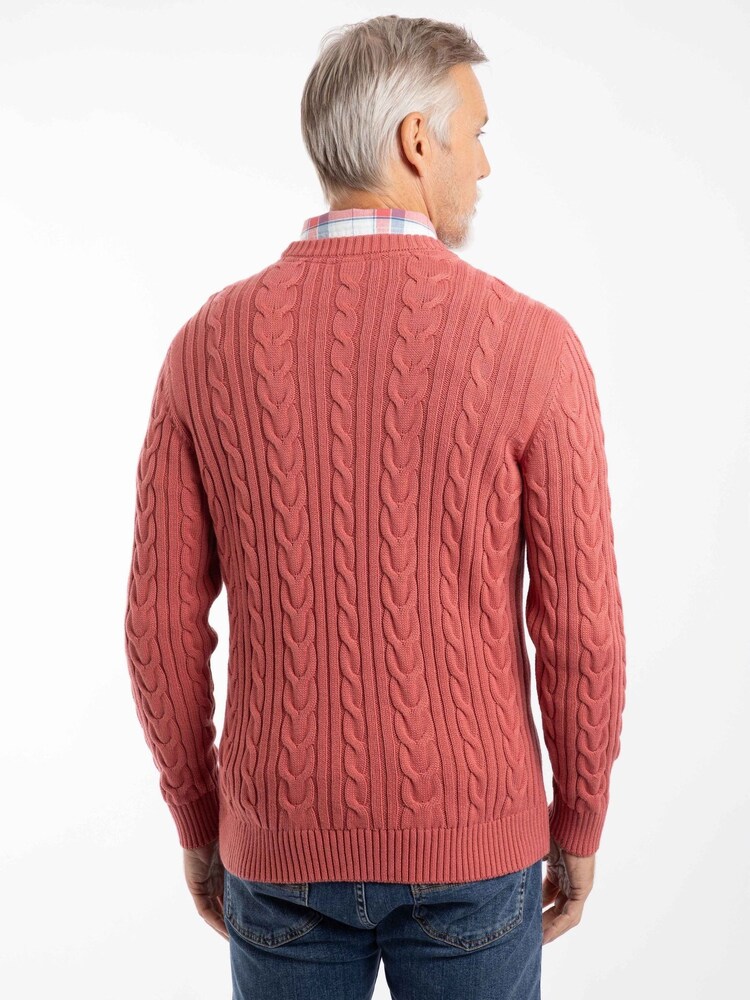 Weird Fish Red Griffen Cable Knit Jumper - Image 2 of 6 Weird Fish Red Griffen Cable Knit Jumper - Image 2 of 6
