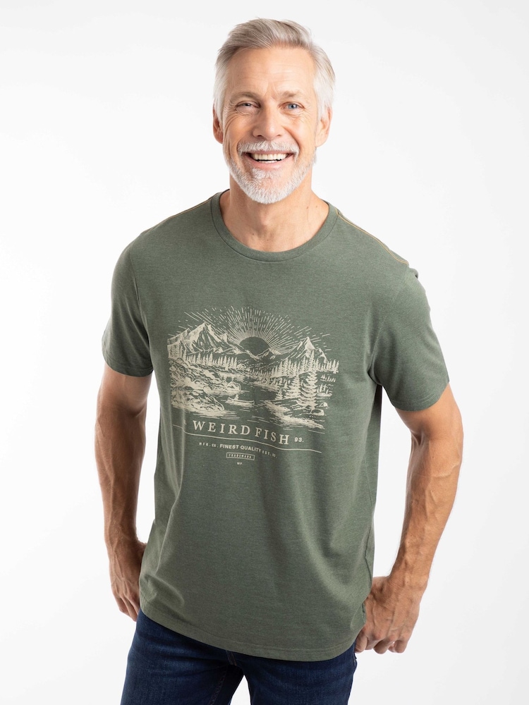 Weird Fish Green Sunrise Front Print Graphic T-Shirt - Image 1 of 6 Weird Fish Green Sunrise Front Print Graphic T-Shirt - Image 1 of 6