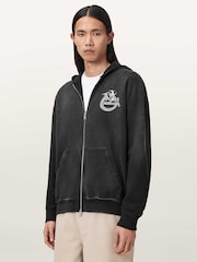 AllSaints Black Terra Zip Through Hoodie - Image 2 of 7