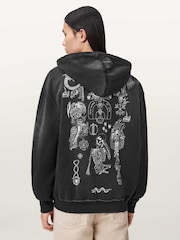 AllSaints Black Terra Zip Through Hoodie - Image 3 of 7