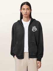 AllSaints Black Terra Zip Through Hoodie - Image 5 of 7