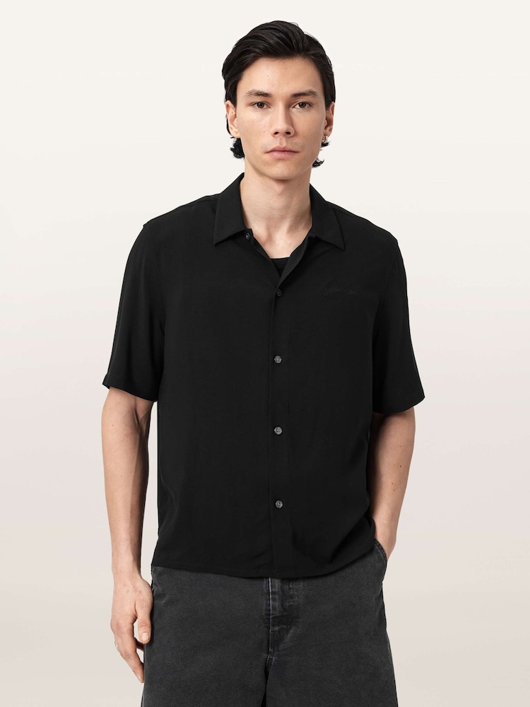 AllSaints Black Baron Short Sleeve Shirt - Image 1 of 7 AllSaints Black Baron Short Sleeve Shirt - Image 1 of 7