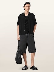 AllSaints Black Baron Short Sleeve Shirt - Image 3 of 7