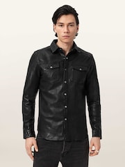 AllSaints Irwin Leather Shirt - תמונה 1 מתוך 7