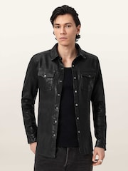 AllSaints Irwin Leather Shirt - תמונה 2 מתוך 7