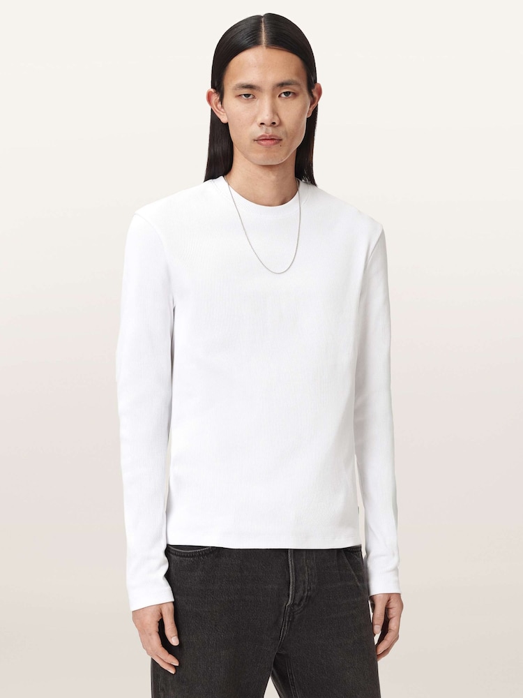 AllSaints White Theo Long Sleeve Crew Neck T-Shirt - Image 1 of 6