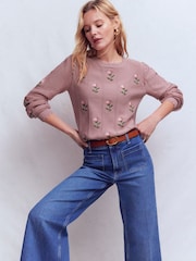 Boden Pink Valeria Crochet Trim Jumper - Image 1 of 6